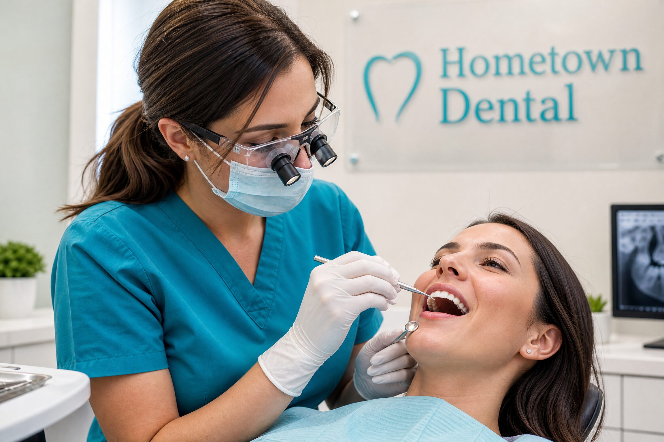 Dentist performing cosmetic bonding
