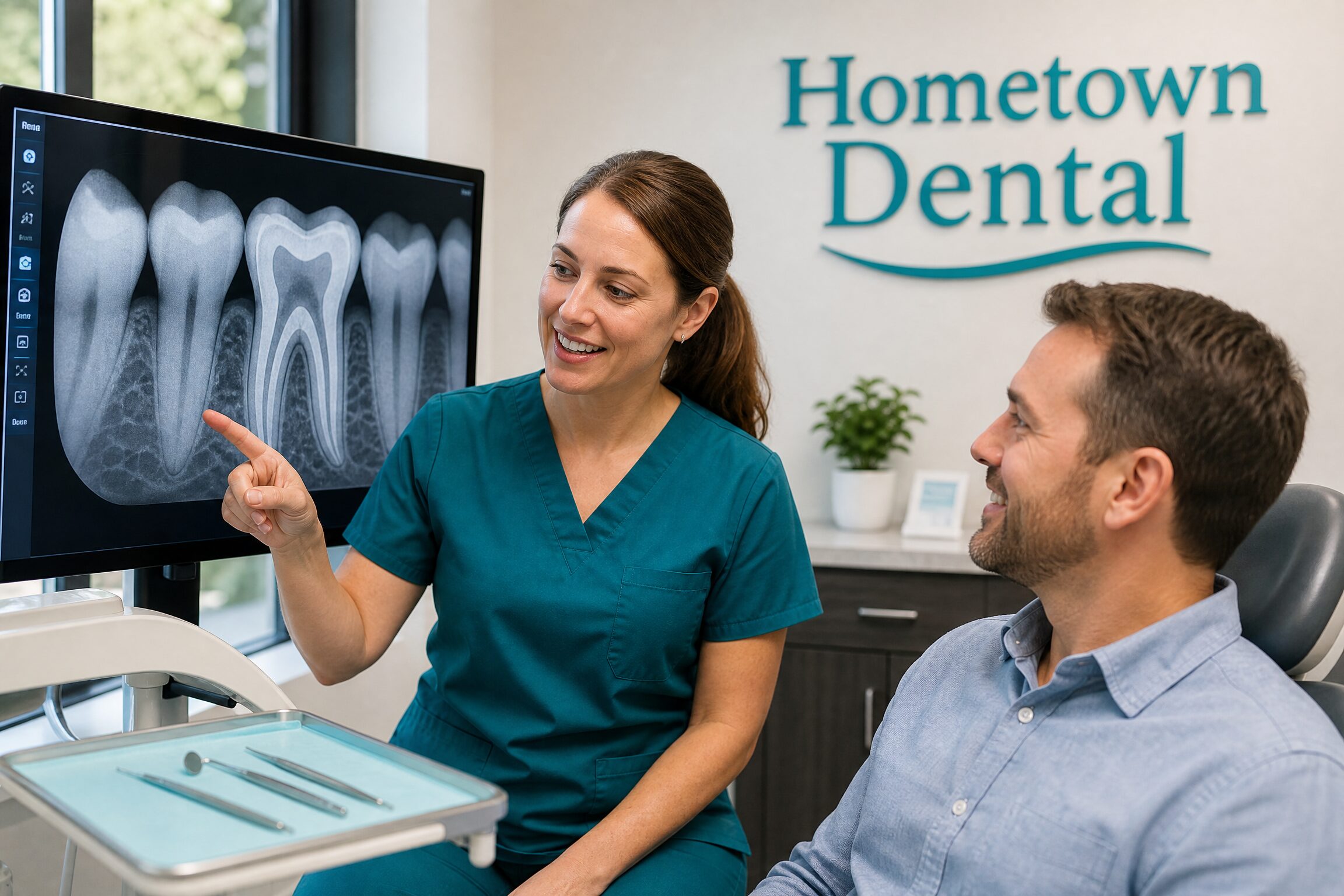 Dentist explaining digital diagnosis for root canal
