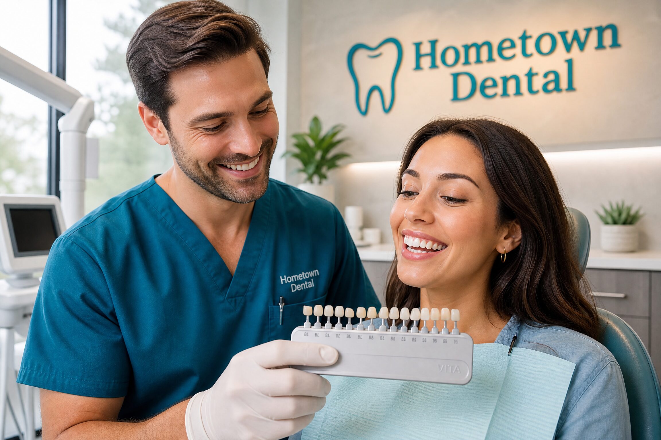 Dentist matching porcelain veneer shade