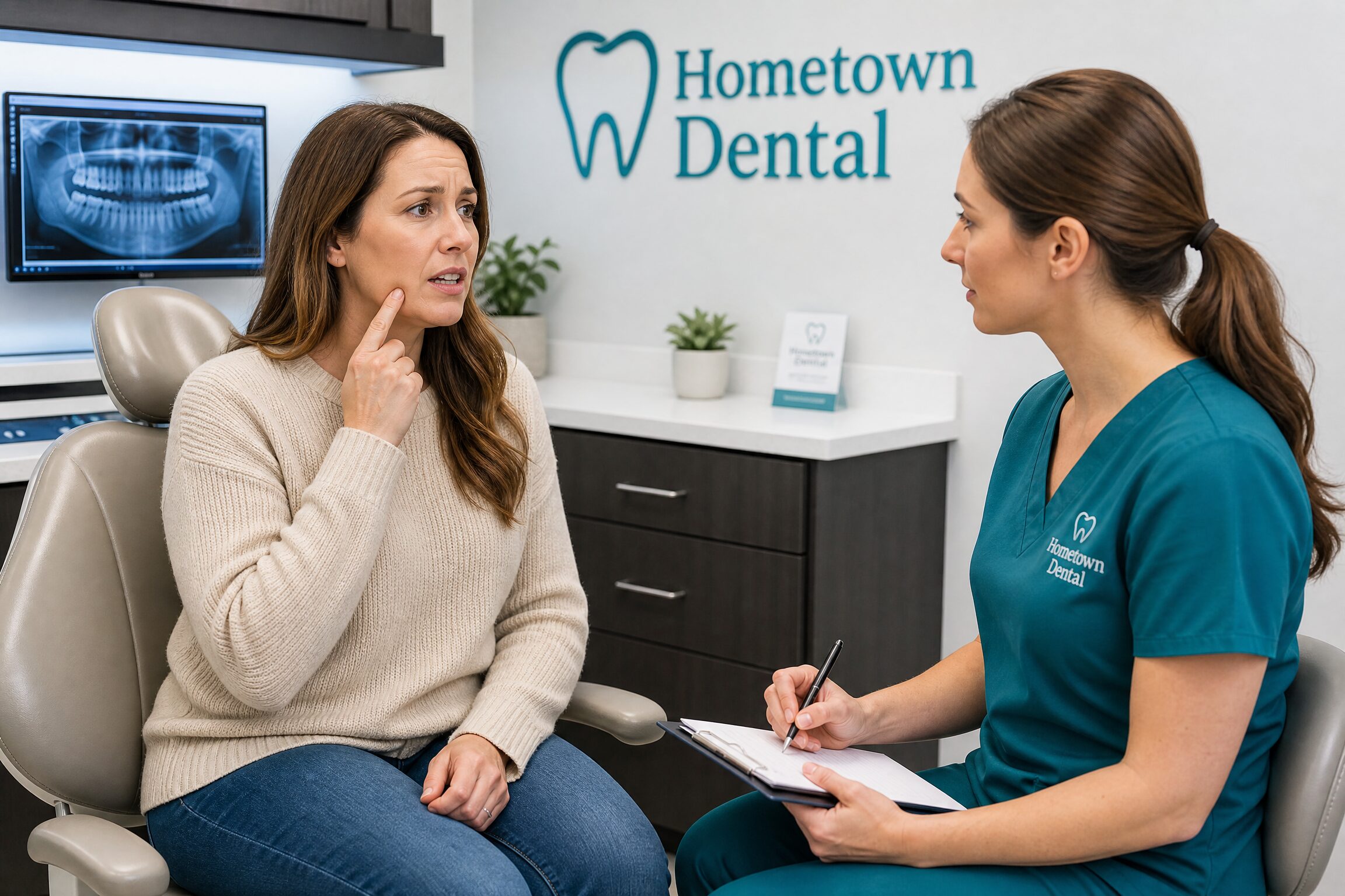 Patient describing tooth pain symptoms